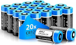 AHJ CR123A 3V liitiumpatareid (20 &uuml;hekordsete patareide pakett 1600 mAh), CR123 / CR123A / CR17345, ideaalsed garaažiukse avajatele, h&auml;ires&uuml;steemile, miniradiole, raadiol&uuml;litile, m&otilde;&otilde;teseadmetele, mitte