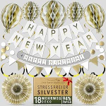 Premium korduvkasutatav s&uuml;nnip&auml;eva dekoratsioon Man - 5-in-1 Banner kirjutab Happy Birthday, Party Day + rohkem, kiire kokkupanek - White Gold Decoration s&uuml;nnip&auml;ev / Party Decoration poolt Itsy Bitsy Party Co