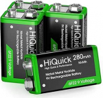 HiQuick 9 V aku, 9 V plokkpatareid, 280 mAh NI-MH laetav aku, 1200 laadimists&uuml;klit, 4 tk, suitsuanduri multimeetri h&auml;ires&uuml;steemi Walkie Talkie jaoks
