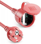 deleyCON 10 m v&auml;litingimustes kasutatav pikenduskaabel IP44 (H07RN-F 3G1,5 mm&sup2;) V&auml;litingimustes kasutatav ilmastikukindel kummist pikenduskaabel - kaitsekontakt pistiku ja pistikupesa vahel - punane