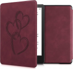 Amazon Kindle Paperwhite (11th Gen - 2021) - Faux Leather eReader - Brush Hearts Dark Red - kwmobile Case Compatible with Amazon Kindle Paperwhite (11th Gen - 2021)