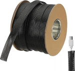 hankekaart 46 m - 13/16 Zoll erweiterbare geflochtene Kabelh&uuml;lse, PET-Kabel-Management, Kabelschutz, Drahtwickel-Webstuhlschlauch f&uuml;r TV, Computer, B&uuml;ro, Heimger&auml;te, Schwarz