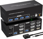 VPFET 2 Displayport HDMI KVM Switch 2 PC 3 monitori 4K144Hz 8K60Hz Triple Monitor KVM l&uuml;litid 2 arvutile, mis jagavad 3 monitori 4 USB 3.0 pordiga Koos 2 USB 3.0 kaabliga ja v&auml;lise juhtimispuldiga.