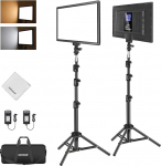 NEEWER 13-tolline LED-paneeli videovalgus Fotograafia videovalgus komplekt koos statiiviga ja puhastuslapiga, 2 tk 8000 mAh dimmerdatav kahev&auml;rviline stuudio v&otilde;tmetuli 3200K-5600K CRI97 + 2400Lux otse&uuml;lekande salvestamiseks