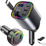 Sigaretis&uuml;&uuml;taja USB C (2 tk), AGEMANY 78W autolaadija koos pikendatava kaabliga Voltmeeter LED valgus ja kiirlaadija autolaadija sigaretis&uuml;&uuml;taja adapter iPhone'ile Android, auto lisaseadmed