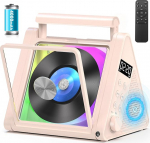 Greadio CD m&auml;ngija kaasaskantav, 4000 mAh laetav FM raadio stereos&uuml;steemiga ja Bluetooth 5.3, USB, AUX, kaugjuhtimispult, 2 x 10 W HiFi heli k&otilde;larid, RGB v&auml;rvilised tuled, MP3 CD m&auml;ngija lapsed