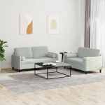 Juroupi 2-TLG. Sofagarnitur mit Kissen Sofa Wohnzimmer Sitzgruppe Wohnzimmer Sofa Set Sofas F&uuml;R Wohnzimmer Hellgrau Samt - 3201994