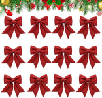 Pakett 12 j&otilde;ulukingi, j&otilde;ulupuu vibud punane, punased vibud j&otilde;ulud, glitter vibud j&otilde;ulukaunistus, j&otilde;ulupuu kaunistus vibud j&otilde;uludeks (punane)