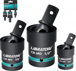 Libraton universaalliigendikomplekt, 3-osaline j&otilde;ukuuliigend, l&ouml;&ouml;gikindel kuulvedru, 360&deg; p&ouml;&ouml;ratav, Cr-Mo teras, 3/8 1/4 1/2 tolli U-kuulipea, l&ouml;&ouml;giv&otilde;ti&uuml;hendus