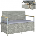 Outsunny Garden Bench Polyrattan 170L 2-kohaline pink koos hoiuruumiga Eemaldatav padi Zip sisemine vooder Akaatsiapuidust k&auml;etoed Ilmastikukindel kirstupink t&ouml;&ouml;riistade jaoks Istmepadi helehall