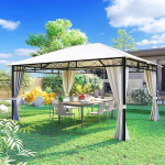 BAKAJI Aia Gazebo 3 x 4 m, beež, raskekaaluline metall t&otilde;mblukuga, ideaalne kasutamiseks &otilde;ues, veekindel kate, raudtoru konstruktsioon, elegantne ja kaasaegne disain (3 x 4 meetrit)