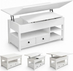 Marctani 3-in-1-Couchtisch, h&ouml;henverstellbar, Wei&szlig;, mit verstecktem Stauraum und 2 Schubladen, ausziehbarer Wohnzimmerschrank aus MDF-Holz f&uuml;r Schreibtisch und Esszimmer