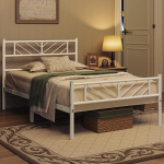Yaheetech metallist voodi 90 x 190 cm Minimalistlik voodiraam koos peatoega K&uuml;laliskohvitseride voodi lamelliraamiga magamistuppa K&uuml;lalistetuba 32 cm k&otilde;rgus voodi all Valge