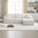 Suur Corduroy diivan, nurgadiivan koos tassihoidjatega, kaasaegne Cord L-kujuline diivan k&uuml;ljetaskuga, ei vaja paigaldamist, beež