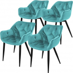 ML-Design s&ouml;&ouml;gitoa toolid, komplekt 4, petrool, k&ouml;&ouml;gitoolid paksust sametist kangast polsterdatud istmega, metallist jalad, elutoa tool selja- ja k&auml;etoega, tepitud polsterdatud tool, ergonoomiline tool
