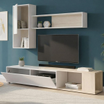 Dmora - Denali moodulnurga elutoa komplekt, mitme positsiooniga elutoa m&ouml;&ouml;bel, 230 x 41 x 180 cm, valge ja tammepuust