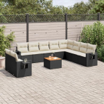 11-TLG. Garten-Sofagarnitur mit Kissen Schwarz Poly Rattan - Gartensofa Set mit Beistelltisch als Gartenm&ouml;bel Set Poly Rattan Schwarz