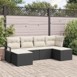 Gartenm&ouml;bel Set Poly-Rattan Terrassen Diivan Set 6-teilig Schwarz Creme als Outdoor Sofagarnitur mit Kissen