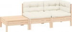 Garten-Ecksofa modular aus Kiefernholz Massivholz mit Cremefarbenen Kissen als 3-TLG. Outdoor-Lounge-Set f&uuml;r die Flexible Gestaltung