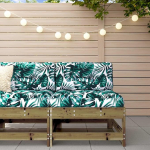 Modulares Gartensofa Kiefernholz als Garten-Mittelsofa aus Massivholz Kiefer f&uuml;r die Terrasse mit massivem Kiefer Gartenm&ouml;bel Set in Latten-Design