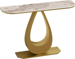 Konsolentisch mit Schmiedeeisernem Gestell, Console Table mit Abgerundeten Ecken, Stabiler Sockel f&uuml;r Wohnzimmer und Flur(Gold,100x30x80CM/39x12x31IN)