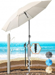 4smile Beach Parasol 3-in-1 komplekt, l&auml;bim&otilde;&otilde;t 180 cm, beež, rannavari, tuulekindel, stabiilne, UV50 p&auml;ikesekaitse, rand, kruviga muhv ja vihmavarju kate, reguleeritav k&otilde;rgus, paindlik varjualus aeda.