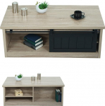 Mendler HWC-K75 kohvilaud elutoa laud l&uuml;kanduksega 6 hoiukambriga puidu v&auml;limusega metall 44 x 120 x 60 cm naturaalv&auml;rvi