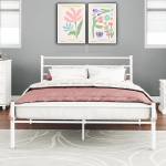 Metallist voodi lamelliraamiga kaheinimesevoodi raam Kaheinimesevoodi raam peaplaadiga, k&uuml;lalisvoodi raam 120 x 200 cm, valge