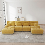 Modulares Ecksofa, U-f&ouml;rmiges Couch Set f&uuml;r Wohnzimmer, 4-Sitzer Komfortable Cloud Couches mit beweglichem Ottoman, DIY-Kombinatsioon, Gelb