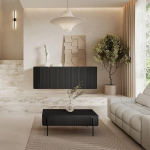 Lomadox Wohnzimmer Set Schwarz matt Rillenfront modern mit Couchtisch und Sideboard, 2-teilig