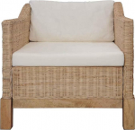 Natur Rattan Sitzgruppe mit 1 Sessel und 1 2-Sitzer Sofa, Rattansofa-Set mit 3 Sitzpolstern, 3 R&uuml;ckenpolstern und 2 Kissen, echtes Rattan auf stabilem Holzrahmen, abnehmbare