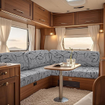UNBBRRL Fit Stretch Motorhome Diivan Seat Cover, kangas tr&uuml;kitud muster RV Dinette padjakate, libisemiskindlad katted, haagissuvila padi 4 rihmaga (Grey Line, s&ouml;&ouml;gitooli komplekt (2 tk))