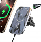 15 W Mag Safe autohoidja laadimisfunktsiooniga, Mag-Safe Charger Car Ventilation Wireless Car Charger Car Magnet mobiiltelefoni hoidja iPhone 16 15 14 13 12 Pro Max Mini Plus, koos adapteriga (Camouflage)