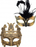 Ubauta Gold Feather Women Mask & Greek Warrior Men Mask Venetian Masquerade Couple Masks for Carnival/Party/Ball Prom