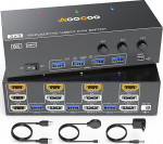 KVM l&uuml;liti 8K@60Hz/4K@144Hz, HDMI DP KVM l&uuml;liti 3 arvutile, 3 monitorile ja 4 USB 3.0 seadmele, kaablipult ja USB-kaabel kaasas