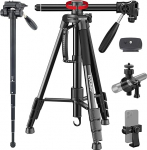 EVUMO Camera Tripod 167 cm, Aluminium Photo Tripod, Video Tripod, Portable Camera Tripod, Aluminium Tripod Camera with 90 Degree Swivelling Centre Column, Tripod for DSLR Camcorder, Load Capacity 5 kg