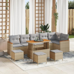 10-teilige Garten Sofagarnitur mit Kissen in Beige aus Poly Rattan Akazie Gartenlounge Model3363072