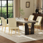 COLAMY polsterdatud k&ouml;&ouml;gitoolid, 4-st komplekt, kaasaegsed s&ouml;&ouml;gitoolid k&otilde;rge seljatoega, pehmendusega s&ouml;&ouml;gilaua toolid t&auml;ispuidust jalgadega restorani/kohviku/kodu jaoks, beež