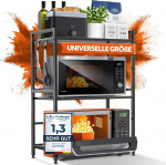 Mikrolaineahju riiul k&ouml;&ouml;giriiul seisev teras (3 taset) Mikrolaineahju riiul mikrolaine kapi hoiuraam pagaririiul k&otilde;rgus ja pikkus reguleeritav riiul + video juhend (inglise keel ei ole tagatud), konks - must