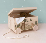 hellomini Isikup&auml;rastatud puidust m&auml;ngukast hoiustamiseks - puidust virnastuskast - M&auml;nguasjakast lastetoas - Isikup&auml;rastatud kingitus lastele (Metsloomad)