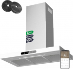 Ciarra Dynamic A+++ Extractor Hood 90 cm Recirculation CBCW9102 App SensorTouch Operation Extractor Hood 650 m&sup3;/h with Dimmable LED Lighting Wall Hood Stainless Steel Glass White