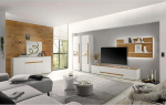 Lomadox Living Room Set 5-Piece with Lighting in White with Inserts in Wotan Oak Nb.