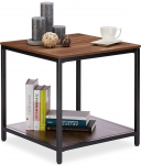 Relaxdays 2 puidust riiulit metallraamiga raskekaaluline ruudukujuline k&uuml;ljelaud Flat Coffee Table 51cm Tall Black Natural | Flacher Couchtisch, 2 Holzablagen, Metallgestell, robust