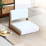 mwpqbd Tatami Seat, Japanese Style Solid Wood Drift Window Bed with and Room Chair without Legs without Legs, Chair Back, Stool (Soft Lambswool Fabric, White + Wooden Chair)