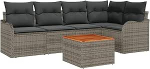 6-teiliges Garten Sofa Set mit Kissen Grau Poly Rattan Akazie, 2-Sitzer Garten Sofa mit Kissen Grau Poly Rattan Gartenlounge Model3347454