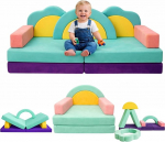 Klein Brn 11-osaline modulaarne laste sametist diivan lastele - m&auml;ngusohva I p&otilde;randasohva ja magamistool alates 1 aastast (Rainbow)