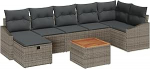 Rantry 8-teiliges Garten-Sofa-Set mit Kissen Grau Poly Rattan Gartenlounge Model3360905