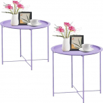 Garden 4 sa Metal Side Table, 2 Pack Purple Round Folding Sofa Small Accent Folding Table Round Side Table Beside Diivan Table Snack Table for Living Room