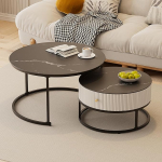 Nesting Round Coffee Table Set with Storage Drawers - Multifunktsionaalne v&auml;ike elutuba laudade madal k&uuml;ljelauad v&auml;ikestes ruumides ideaalne &uuml;&uuml;rikorterite (komplekt 2)