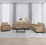 Gecheer 3-TLG. Sofagarnitur mit Kissen Cappuccino-Braun Kunstleder, Moderne Couch Polstersofa f&uuml;r Wohnzimmer Schlafzimmer Spielzimmer3201402